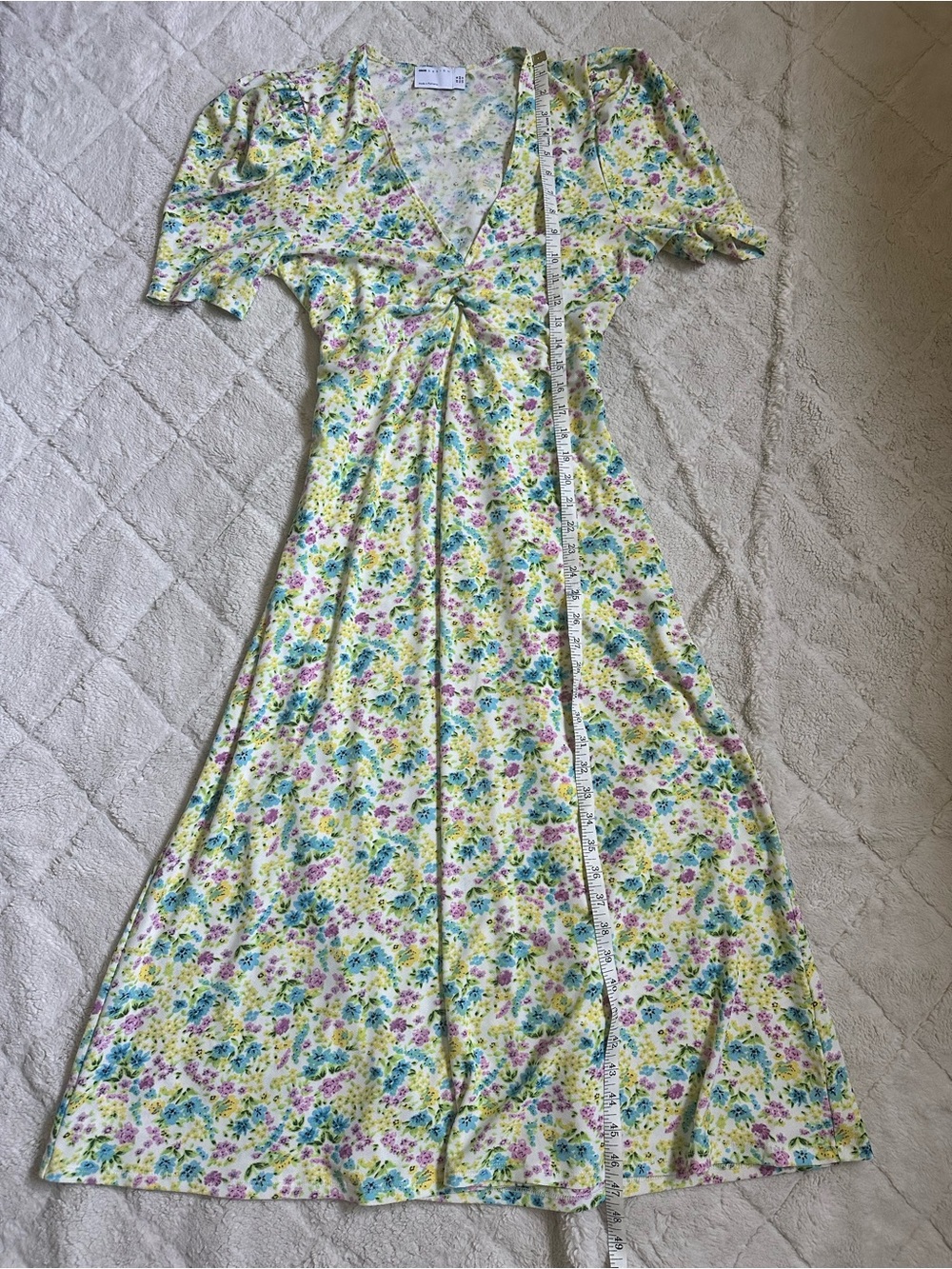 Asos Design | Pastel Floral Short Sleeve Midi Tea Dress | Size 12 - Picture 8 of 8